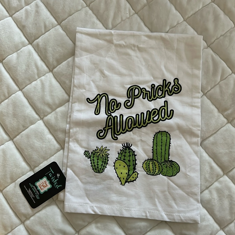 NWT No Pricks Allowed Cactus Tea Towel Hanging Linens by Twisted Wares